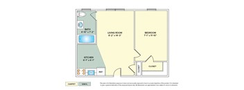 1-Bedroom apartment floor plan with 1 bedroom and 1 bath.