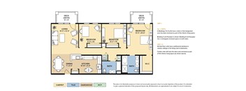 The Graham 55+ active adult apartment floor plan with 3 bedrooms, 2 baths, and a patio/balcony