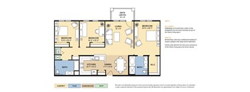 The Hanover 55+ active adult apartment floor plan with 3 bedrooms, 2 baths, and a patio/balcony