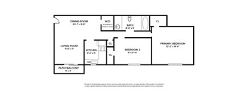 2 Bedroom garden apartment floor plan with 2 bedrooms and 1 bath
