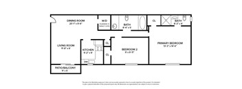 2 Bedroom garden apartment floor plan with 2 bedrooms and 2 baths