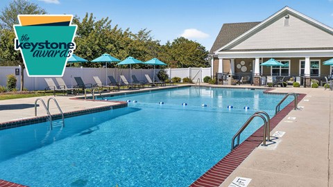 A pool with a Keystone Awards logo in the background.
