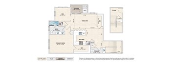 The Adams (RG-A) garden apartment floor plan with 1 bedroom, 1.5 baths, and a patio/balcony