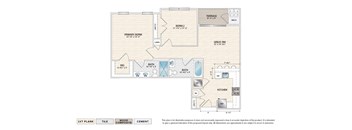 The Barton (LE-B) elevator building apartment floor plan with 2 bedrooms, 2 baths, and a patio/balcony
