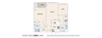 The Charlton (LE-C) elevator building apartment floor plan with 2 bedrooms, 2 baths, and a patio/balcony