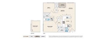 The Emery (LE-E & LE-E-ALT) elevator building apartment floor plan with 2 bedrooms, 2 baths, and a patio/balcony