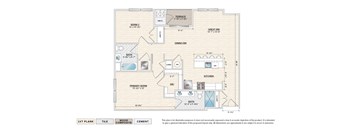 The Glenmont (LE-G) elevator building apartment floor plan with 2 bedrooms, 2 baths, and a patio/balcony