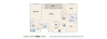 The Hamilton (LE-H) elevator building apartment floor plan with 2 bedrooms, 2.5 baths, and a patio/balcony