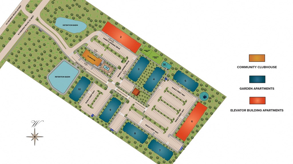 a site plan of a development with a pool and buildings