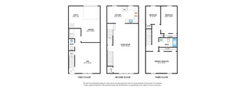 Townhome floor plan with 3 bedrooms, 1.5 baths, and a 1-car garage