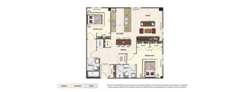 The Summit 1 apartment floor plan with 2 bedrooms and 2 baths