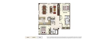 The Summit 3 apartment floor plan with 2 bedrooms and 2 baths