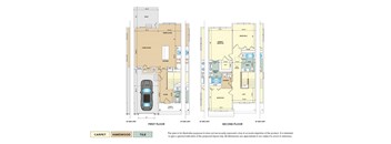 Townhome floor plan with 3 bedrooms, 2.5 baths, and a 1-car garage