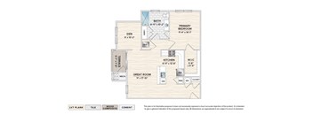 The Auburn garden apartment floor plan with 1 bedroom, 1 bath and a terrace