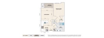 The Avalon A elevator building apartment floor plan with 1 bedroom, 1 bath, and a terrace
