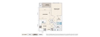 The Avalon (A3) elevator building apartment floor plan with 1 bedroom, 1 bath, and a terrace