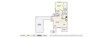 The Azara - A garage apartment floor plan with 1 bedroom, 1 bath, a patio/balcony, and a 1-car garage