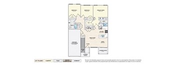 The Bellerose - BR garage apartment floor plan with 3 bedrooms, 2 baths, a patio/balcony, and a 1-car garage