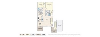 The Calla - CR garage apartment floor plan with 2 bedrooms, 2 baths, a patio/balcony, and a 1-car garage