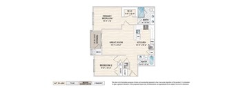 The Clifton garden apartment floor plan with 2 bedrooms, 2 baths and a terrace