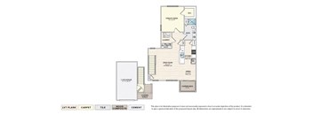 The Dahlia - D garage apartment floor plan with 1 bedroom, 1 bath, a patio/balcony, and a 1-car garage