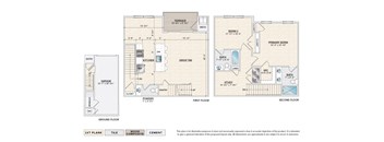 The Danbury garage apartment floor plan with 2 bedrooms, 2.5 baths, a terrace, and 1-car garage