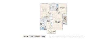 The Easton garden apartment floor plan with 2 bedrooms, 2 baths and a terrace