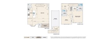 The Elmore garage apartment floor plan with 2 bedrooms, 2.5 baths, a terrace, and 1-car garage