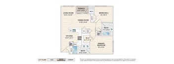 The Emerson elevator building apartment floor plan with 2 bedrooms, 2 baths and a terrace