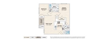 The Evanston garden apartment floor plan with 2 bedrooms, 2 baths and a terrace