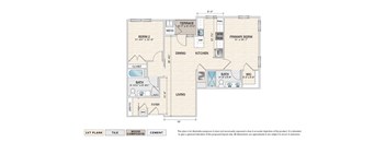 The Flores elevator building apartment floor plan with 2 bedrooms, 2 baths, and a terrace