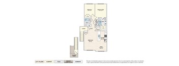 The Freesia - F garden apartment floor plan with 2 bedrooms, 2 baths, and a patio/balcony