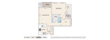 The Lily A-2 55+ active adult garden apartment floor plan with 1 bedroom, 1 bath, and a terrace