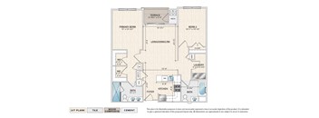 The Magnolia B-1 55+ active adult garden apartment floor plan with 2 bedrooms, 2 baths, and a terrace