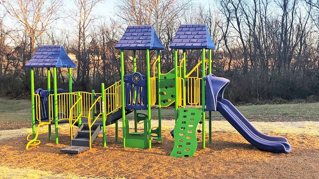 a playground with a slide and other playground equipment