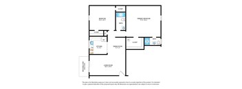 Extra large garden apartment floor plan with 2 bedrooms, 2 baths, and a patio/balcony
