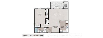 1-Bedroom Signature apartment floor plan with 1 bedroom, 1 bath, and a patio/balcony in select homes