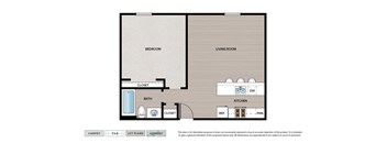 1 Bedroom Efficiency Premier apartment floor plan with 1 bedroom and 1 bath