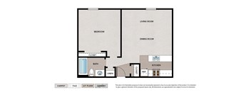 1 Bedroom Efficiency Signature apartment floor plan with 1 bedroom and 1 bath
