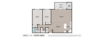 2-Bedroom Premier apartment floor plan with 2 bedrooms, 1 bath, and a patio/balcony in select homes