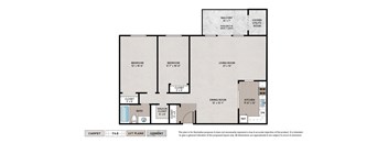 2-Bedroom Signature apartment floor plan with 2 bedrooms, 1 bath, and a patio/balcony in select homes