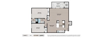 2-Bedroom Premier apartment floor plan with 2 bedrooms, 2 baths, and a patio/balcony in select homes