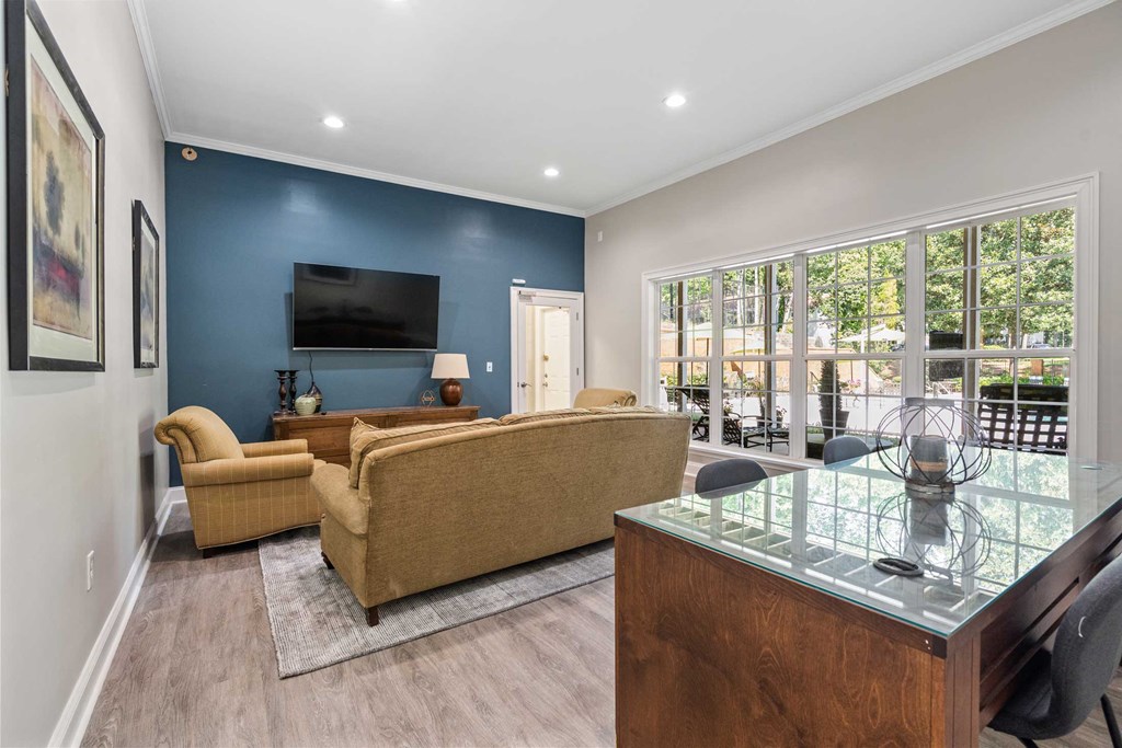a living room with a couch and a television