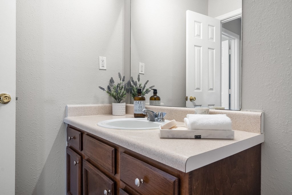 the bathroom of our studio apartment is clean and ready to use