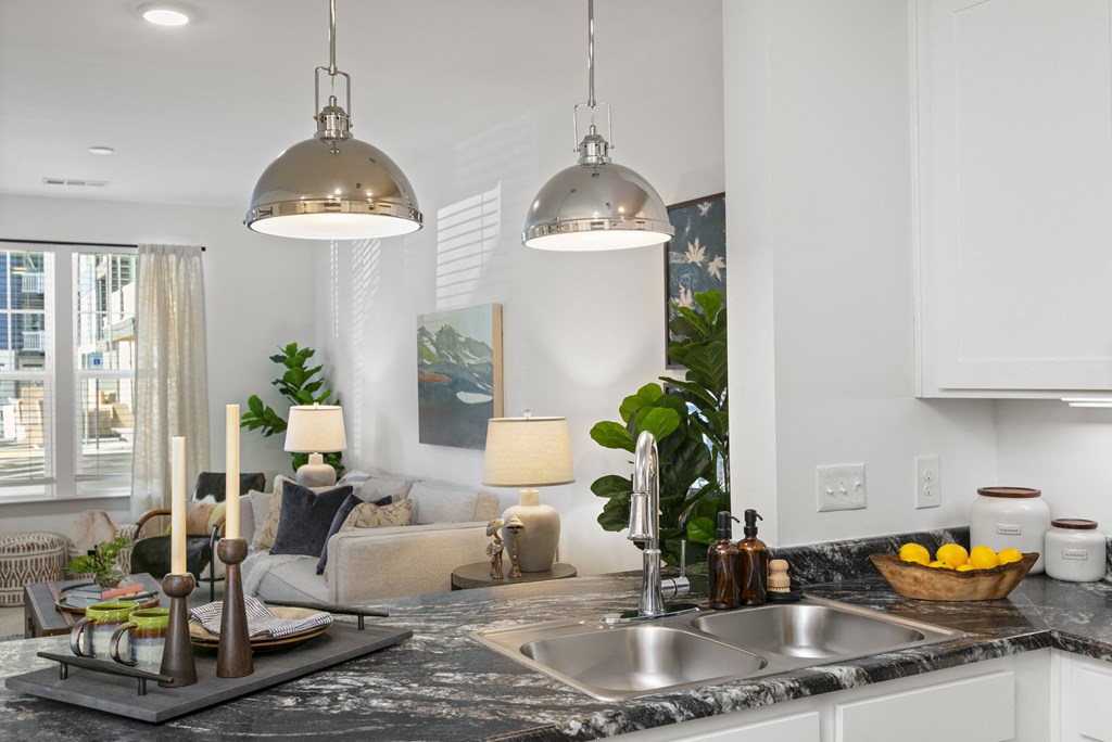 Kitchen island with pendant lighting