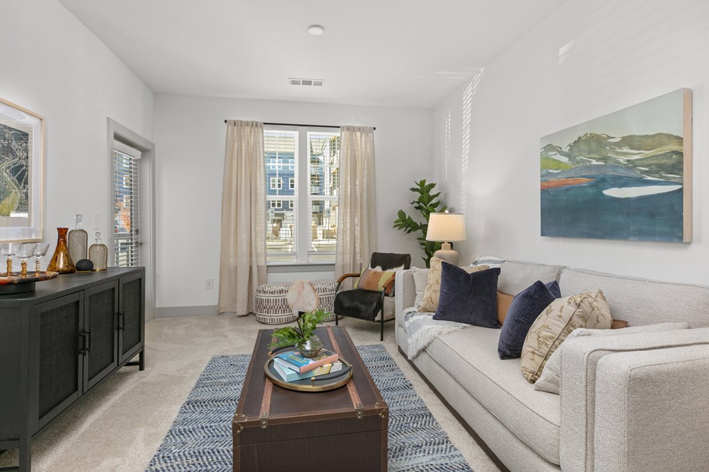 a living room with a couch and a coffee table