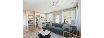 a living room with a couch and a coffee table