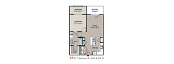 A 1 bedroom apartment with 1 bath and 818 square feet.