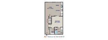 A 2 bedroom apartment with 1 bath and 800 square feet.