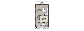 A floor plan of a one bedroom apartment with a bath.